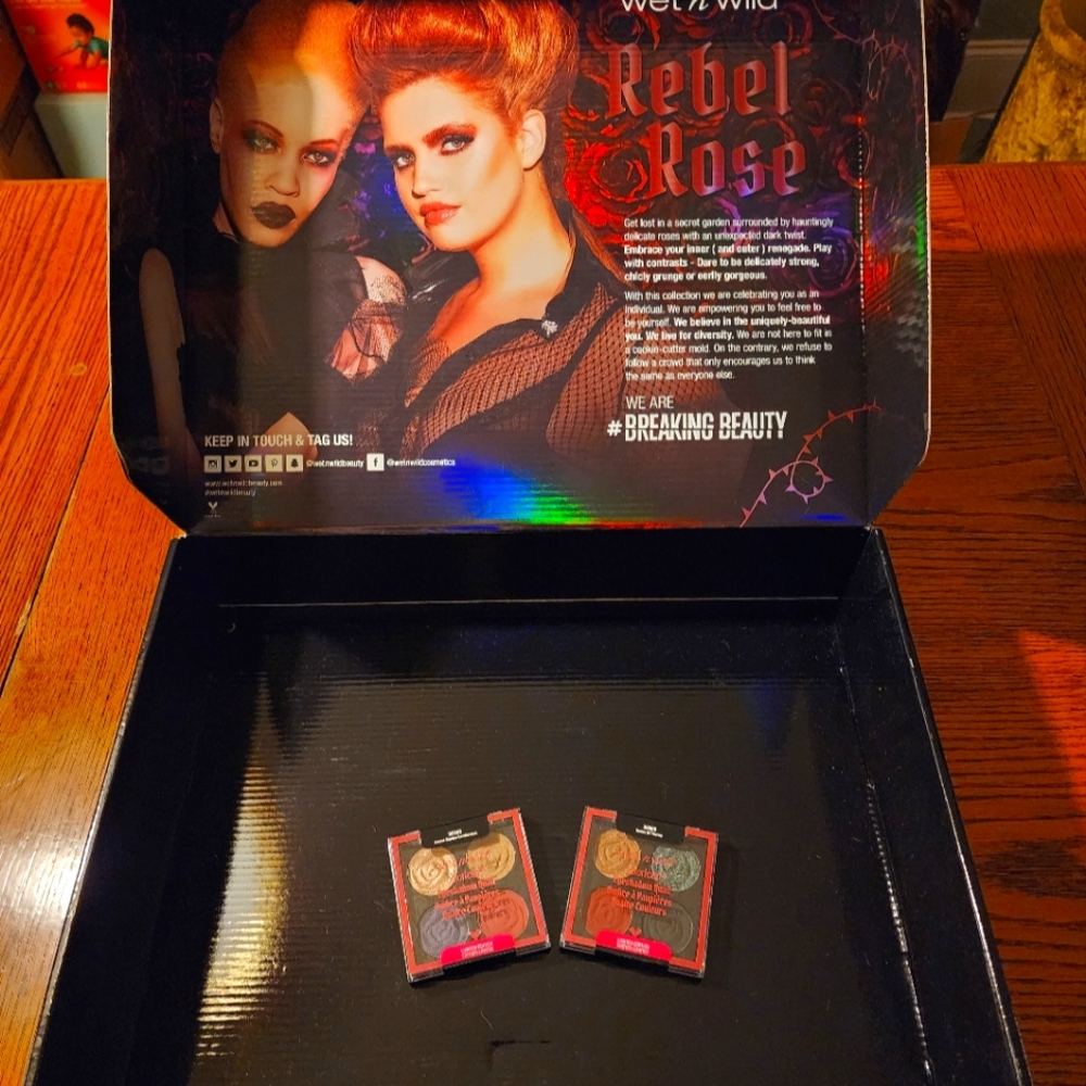 Wet n Wild Cosmetics limited edition Rebel Rose coloricon quads and PR box